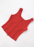 Sexy Sports Sleeveless Zipper Vest Top Tight Shorts Two-Piece Set