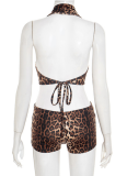 Leopard Print Halterneck Tie-Knot Jumpsuit
