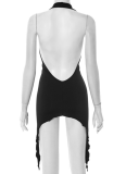 Sexy Hot Girl Halter Neck U-Neck Large Open Back Tight Flowing Short Dress