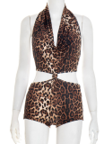 Leopard Print Halterneck Tie-Knot Jumpsuit