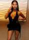 Sexy Hot Girl Halter Neck U-Neck Large Open Back Tight Flowing Short Dress