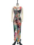 Fashionable Backless Slim-fitting Personalized Printed Jumpsuit