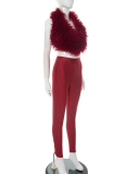 Furry Backless Bodysuit And Pants Two-Piece Set
