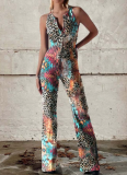 Fashionable Backless Slim-fitting Personalized Printed Jumpsuit