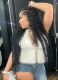 Sexy Fur Halterneck V-Neck Open-Back Sleeveless Drawstring Cropped Top