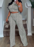 Summer Sleeveless Printed Wide-leg Trousers Two-piece Suit