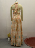 Resort-Style Sleeveless Printed Backless Oversized Dress