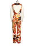 Fashionable Backless Slim-fitting Personalized Printed Jumpsuit