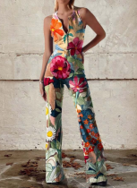 Fashionable Backless Slim-fitting Personalized Printed Jumpsuit