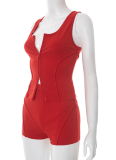 Sexy Sports Sleeveless Zipper Vest Top Tight Shorts Two-Piece Set