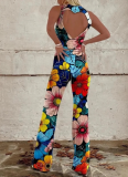 Fashionable Backless Slim-fitting Personalized Printed Jumpsuit