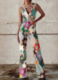 Fashionable Backless Slim-fitting Personalized Printed Jumpsuit