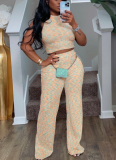 Summer Sleeveless Printed Wide-leg Trousers Two-piece Suit