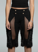 High-Waisted Metal Buckle See-Through Mesh Yarn Splicing Straight Casual Shorts