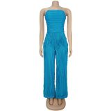Sexy Ripple Patchwork Strapless Loose Jumpsuits