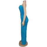Sexy Ripple Patchwork Strapless Loose Jumpsuits