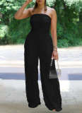Sexy Ripple Patchwork Strapless Loose Jumpsuits