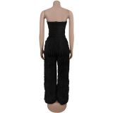 Sexy Ripple Patchwork Strapless Loose Jumpsuits