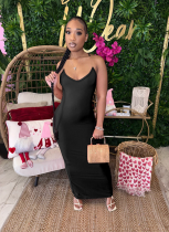 Summer Transparent Strap Solid Color Long Dress