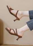 New Summer Square Toe High Heels For Women Stiletto Fairy Style Sandals
