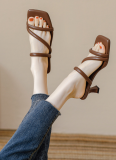 New Summer Square Toe High Heels For Women Stiletto Fairy Style Sandals