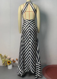 Plus Size Sleeveless Open Back Striped Knit Dress