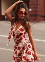New Summer Fashion Print Halter Neck Backless Dress