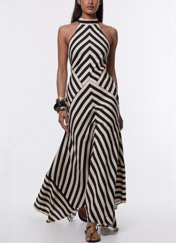 Plus Size Sleeveless Open Back Striped Knit Dress