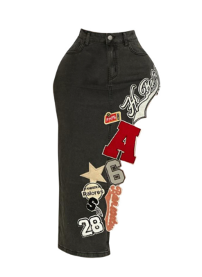 Vintage Stretch Letter Embroidered Skirt