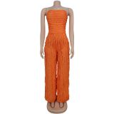 Sexy Ripple Patchwork Strapless Loose Jumpsuits