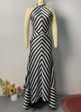 Plus Size Sleeveless Open Back Striped Knit Dress