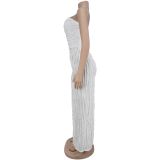 Sexy Ripple Patchwork Strapless Loose Jumpsuits