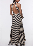 Plus Size Sleeveless Open Back Striped Knit Dress