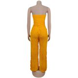 Sexy Ripple Patchwork Strapless Loose Jumpsuits