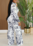 Casual Print Buckle Turndown Collar Long Sleeve Two Pieces