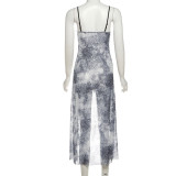 Grey Sexy Print Strap Design Spaghetti Strap Tops