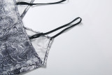 Grey Sexy Print Strap Design Spaghetti Strap Tops