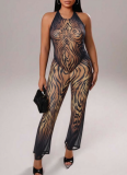 Brown Casual Print Patchwork O Neck Sleeveless Two Pieces