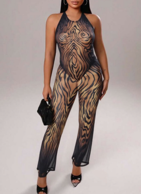 Brown Casual Print Patchwork O Neck Sleeveless Two Pieces