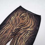 Brown Casual Print Patchwork O Neck Sleeveless Two Pieces