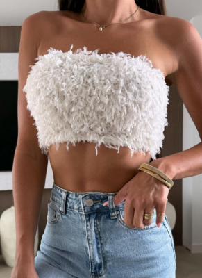 Sexy Furry Chest-Wrapped, Navel-Baring, Beautiful Back, Hollow Short Stretch Top