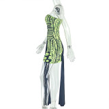 Green Sexy Print Backless Strapless Long Dresses