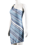 Sexy Striped Print Sleeveless Irregular Dress With Oblique Neck