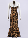 New Sexy Sleeveless Wrap Chest Printed Leopard Print Suspender Slim Dress