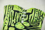 Green Sexy Print Backless Strapless Long Dresses
