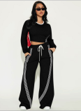 Fashionable Casual Long-Sleeved Top With Side Stripes And Sports-Style Trousers Two-Piece Set