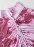 Navel-Revealing Drawstring Long-Sleeved Top And Short Skirt Two-Piece Set