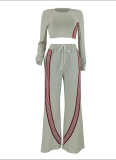 Fashionable Casual Long-Sleeved Top With Side Stripes And Sports-Style Trousers Two-Piece Set
