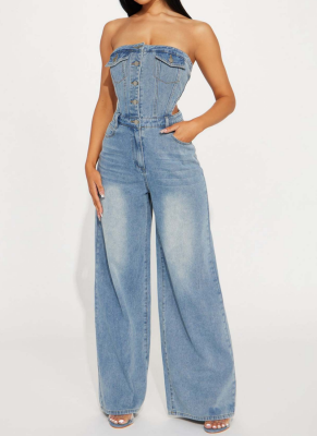 Straight-Fit Wide-Leg Denim Jumpsuit