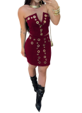 Sexy Solid Color Patchwork Strapless Sleeveless Two Pieces
